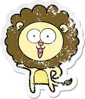 distressed sticker of a happy cartoon lion vector