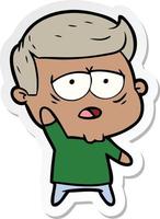 sticker of a cartoon tired man vector