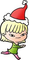 gradient cartoon of a woman wearing santa hat vector