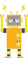 flat color retro cartoon malfunctioning robot vector