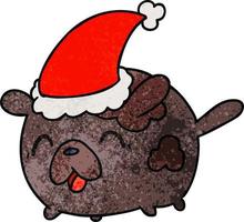 caricatura con textura navideña de perro kawaii vector