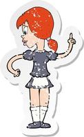 retro distressed sticker of a cartoon waitress calling order vector