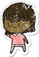 distressed sticker of a cartoon woman vector