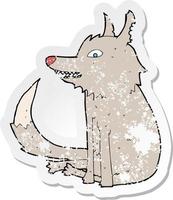 retro distressed sticker of a cartoon wolf sitting vector