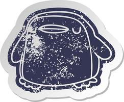 distressed old sticker kawaii of a cute penguin vector
