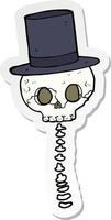 sticker of a cartoon spooky skull in top hat vector