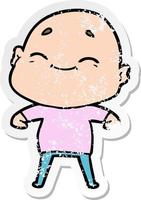 distressed sticker of a happy cartoon bald man vector