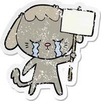 distressed sticker of a cartoon dog crying vector