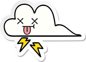 sticker of a cute cartoon thunder cloud vector