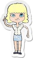 retro distressed sticker of a cartoon woman with idea vector