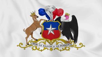 emblema nacional escudo de armas o símbolo de chile en bandera ondeante. Bucle suave de video 4k sin problemas