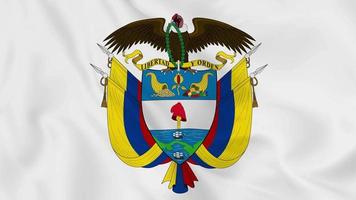 national emblem coat of arms or symbol of Colombia in waving flag. smooth 4k video seemless loop