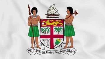 national emblem coat of arms or symbol of Fiji in waving flag. smooth 4k video seemless loop