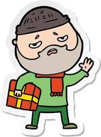 sticker of a cartoon worried man with beard vector