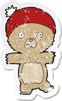 retro distressed sticker of a cartoon funny teddy bear vector