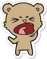 sticker of a angry cartoon bear shouting vector