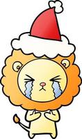 gradient cartoon of a crying lion wearing santa hat vector