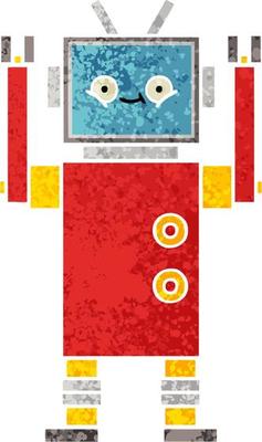 retro illustration style cartoon robot