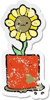 distressed sticker of a cute cartoon flower vector