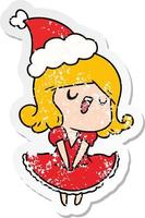 christmas distressed sticker cartoon of kawaii girl vector