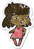 distressed sticker of a cartoon worried woman vector