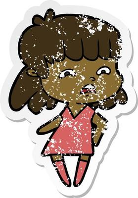 distressed sticker of a cartoon worried woman