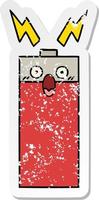 distressed sticker of a cute cartoon battery vector