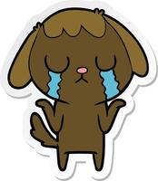 sticker of a cute cartoon dog crying vector