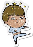 distressed sticker of a cartoon amazed boy vector