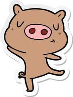 sticker of a cartoon pig dancing vector