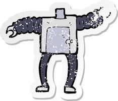 retro distressed sticker of a cartoon robot body vector