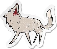 pegatina retro angustiada de un lobo mordedor de dibujos animados vector