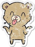 distressed sticker of a rude cartoon bear vector