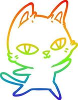 rainbow gradient line drawing cartoon cat staring vector