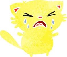 retro cartoon of cute kawaii crying cat vector