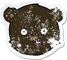 pegatina retro angustiada de una cabeza de oso de peluche negro de dibujos animados vector