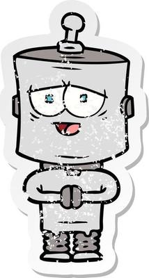 distressed sticker of a cartoon robot