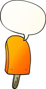 cartoon ice lolly and speech bubble in smooth gradient style vector