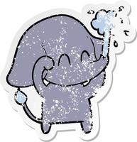 distressed sticker of a cute cartoon elephant spouting water vector