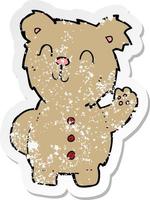 pegatina retro angustiada de un oso de peluche de dibujos animados vector