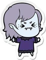 sticker of a annoyed cartoon vampire girl vector