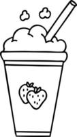 quirky line drawing cartoon strawberry milkshake vector