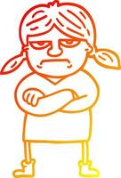 warm gradient line drawing cartoon grumpy girl vector