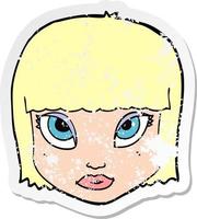 retro distressed sticker of a cartoon female face vector