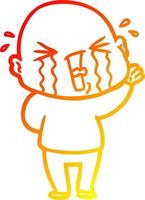 warm gradient line drawing cartoon crying bald man vector