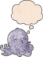 cartoon octopus and thought bubble in grunge texture pattern style vector