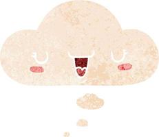 cute happy face cartoon and thought bubble in retro textured style vector
