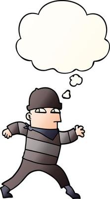 cartoon thief and thought bubble in smooth gradient style
