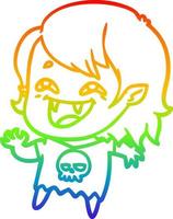 rainbow gradient line drawing cartoon laughing vampire girl vector