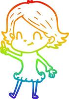 rainbow gradient line drawing cartoon friendly girl vector